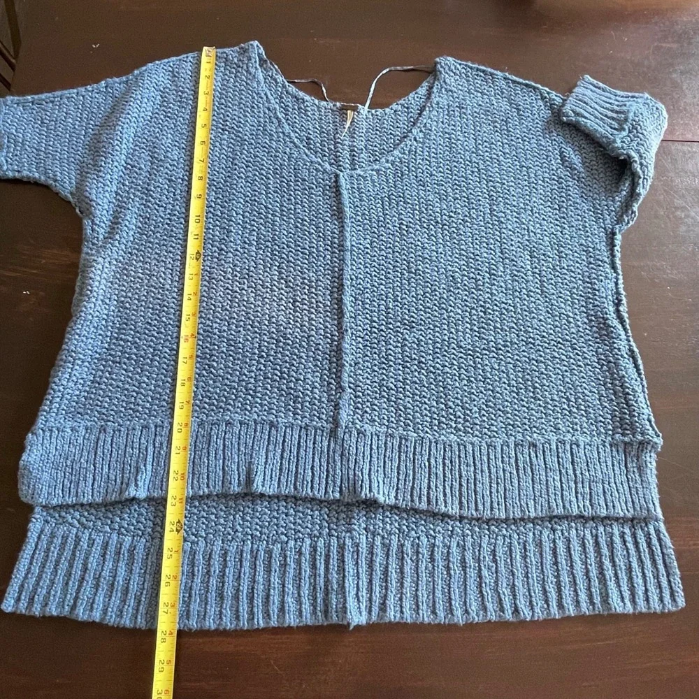Free‎ People Blue Oversized V-Neck Chunky Knit Sweater Cotton Blend XS/S